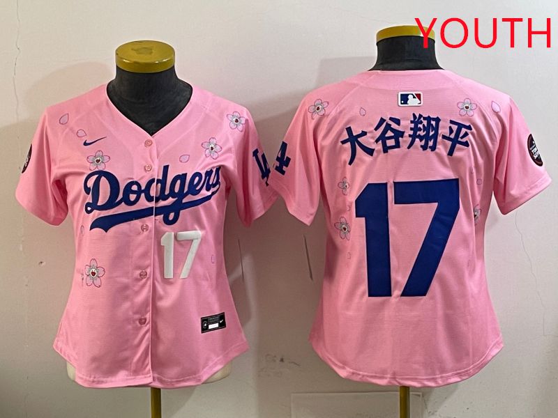 Youth Los Angeles Dodgers #17 Ohtani Pink Sakura Edition 2025 Nike MLB Jersey style 7